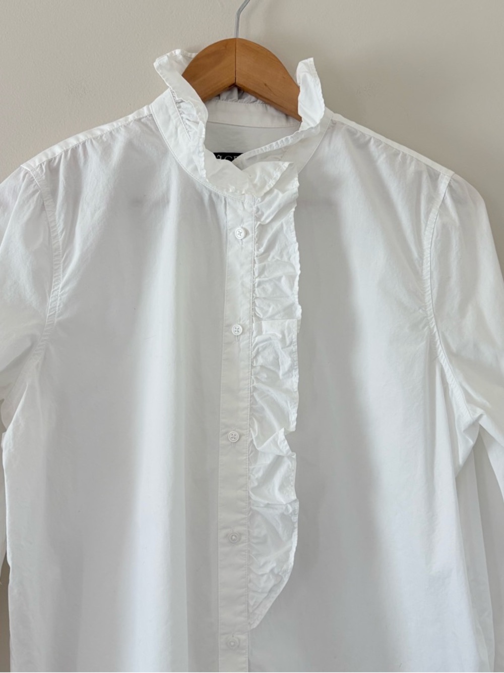 J Crew Cottage Ruffle Button Front Blouse Size 12 Cotton Long Sleeve Preppy - Picture 3 of 11
